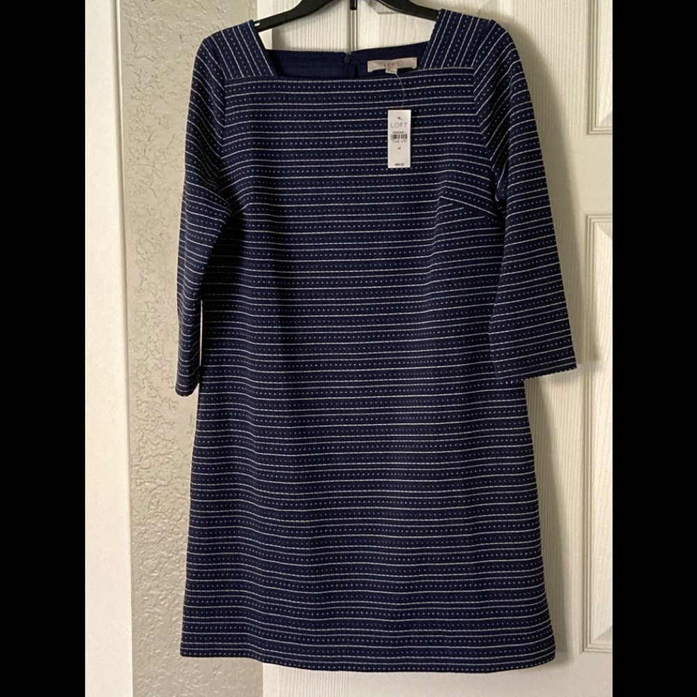 LOFT Three Quarter Sleeve Striped Dress